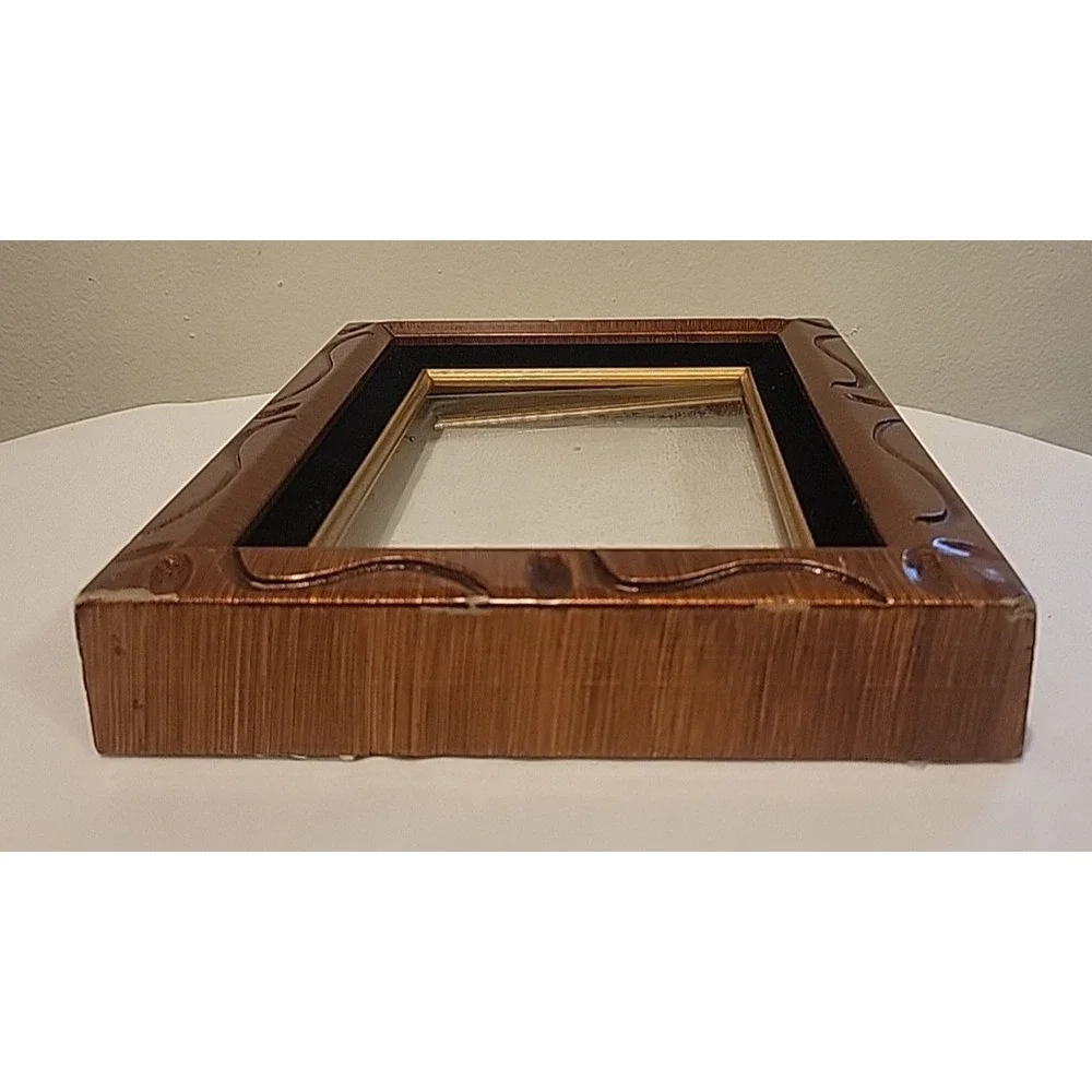 Painted Wood Photo Picture Frame Brown Gold Black Velvet Gold Trim 8x10 Abstract